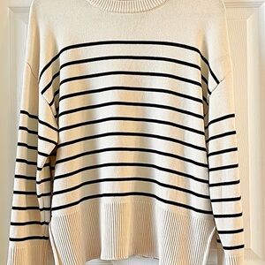 Zara Cream and Black Striped Knit Crew Neck Sweater